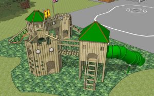 St Marys Prestbury 3D play plan with linked adventure play towers and slide